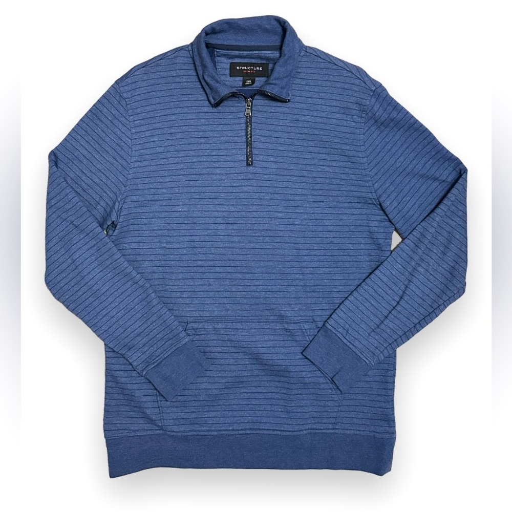Men’s Structure Slim Fit Blue Striped Long- Sleeve | Medium